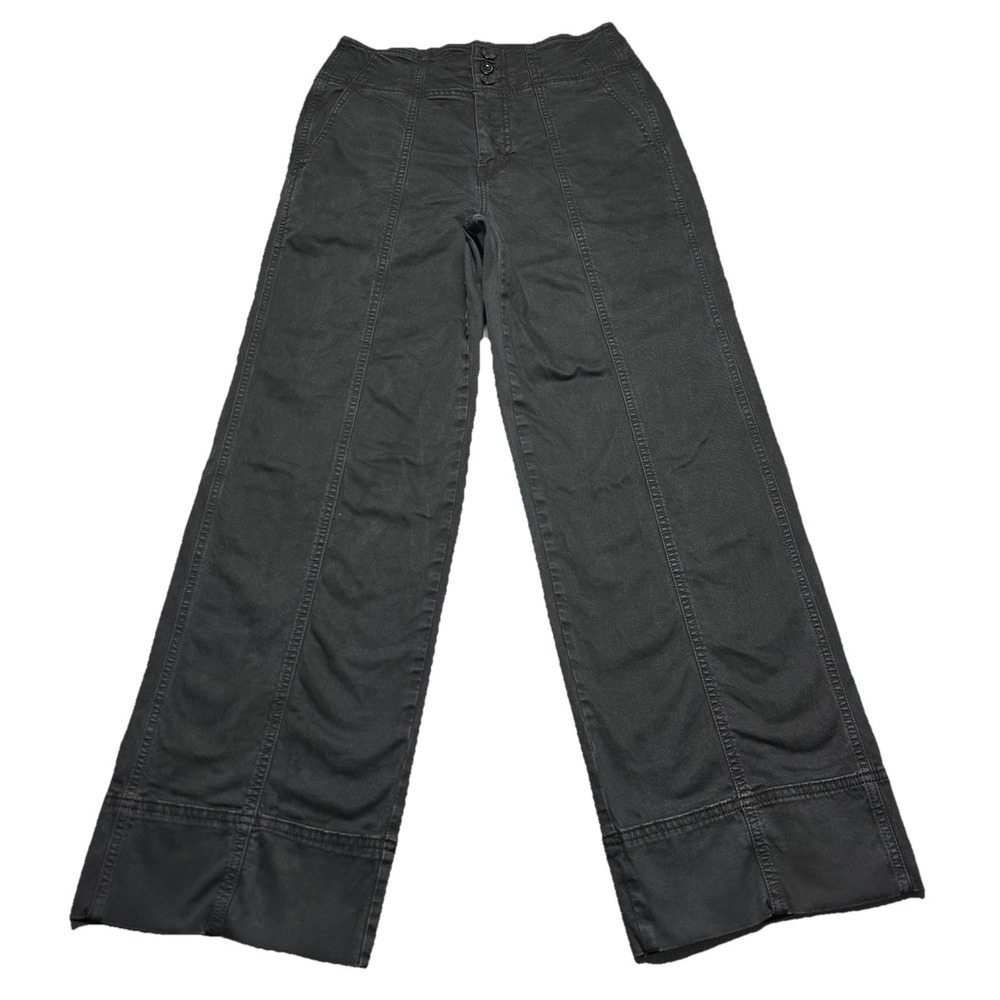 Anthropologie Pilcro Pants Black Seamed Flare Wide Leg Cotton Stretch Size 28‎